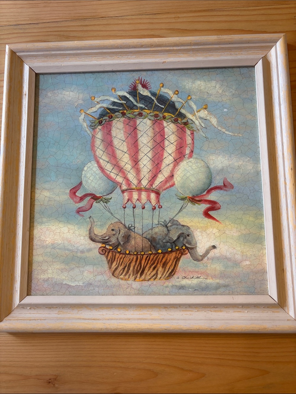 Alexandra Churchill whimsical Elephant Hot Air Balloon Wall Art 14X14 Nursery